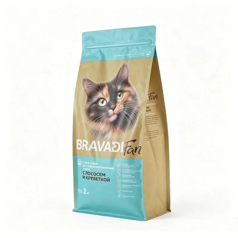 Custom Eight Side Seal Flat Bottom Cat Food Pouch